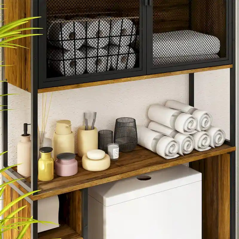 Étagère de rangement au-dessus des toilettes, Cadre métallique, Étagère de salle de bain, Gain de place