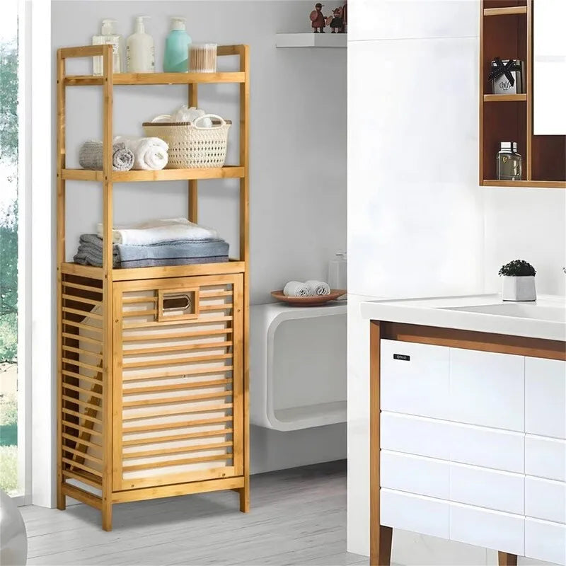 Panier à Linge Inclinable à 3 Niveaux en Bambou - 15.5L x 11.5l x 46.5H