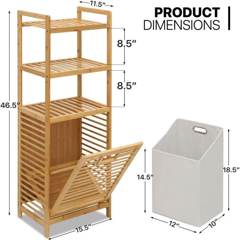Panier à Linge Inclinable à 3 Niveaux en Bambou - 15.5L x 11.5l x 46.5H