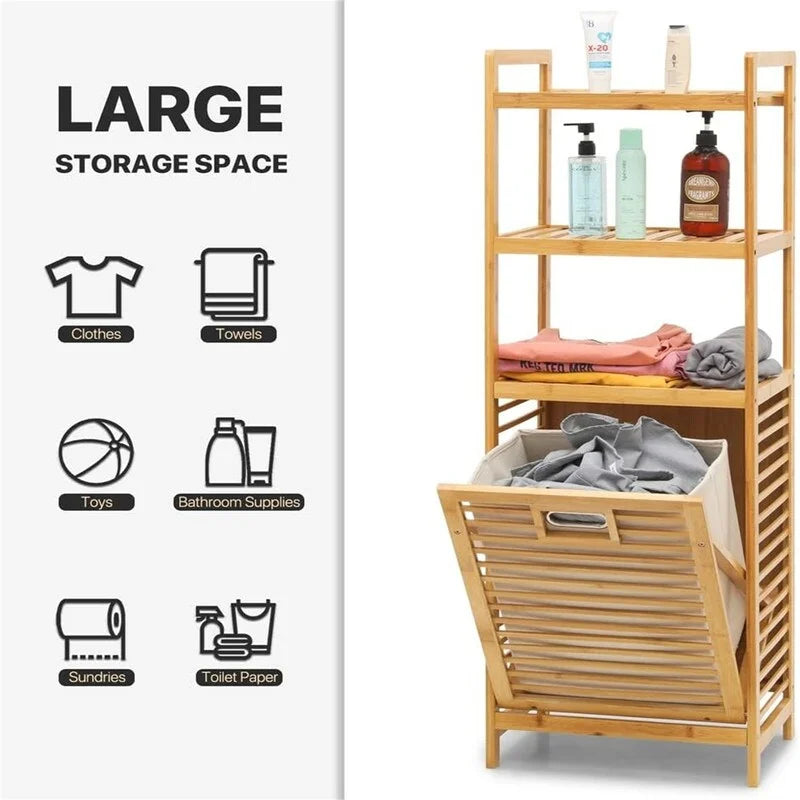 Panier à Linge Inclinable à 3 Niveaux en Bambou - 15.5L x 11.5l x 46.5H