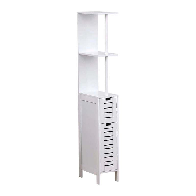 Meuble de Rangement Salle de Bain Miami Blanc Slim Étagères Ouvertes Deux Portes - 51.4H x 7.2L 12W