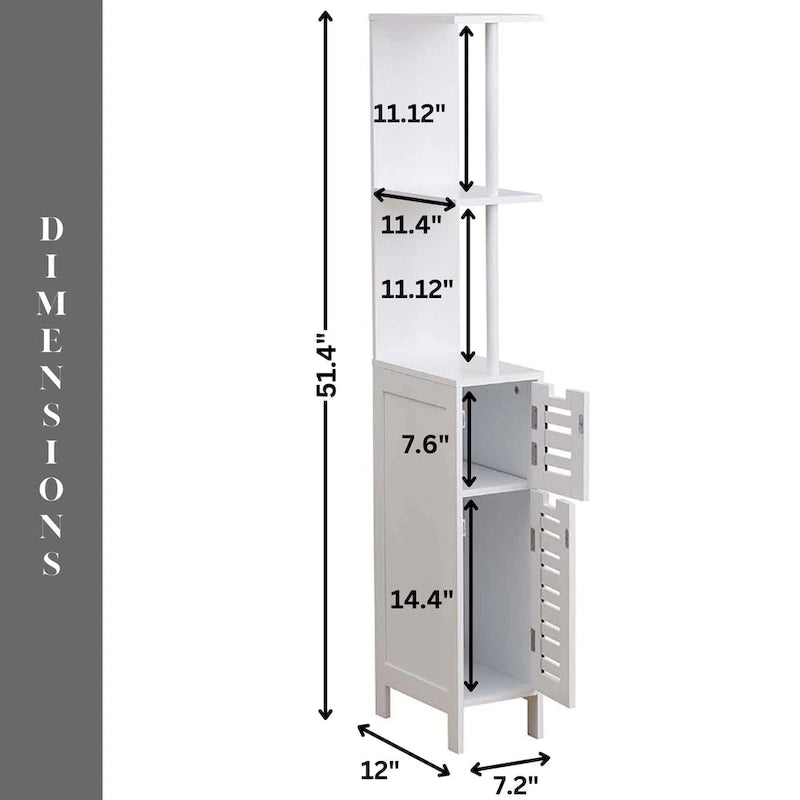 Meuble de Rangement Salle de Bain Miami Blanc Slim Étagères Ouvertes Deux Portes - 51.4H x 7.2L 12W