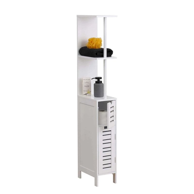 Meuble de Rangement Salle de Bain Miami Blanc Slim Étagères Ouvertes Deux Portes - 51.4H x 7.2L 12W