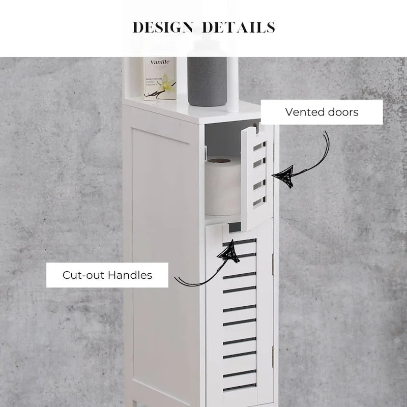 Meuble de Rangement Salle de Bain Miami Blanc Slim Étagères Ouvertes Deux Portes - 51.4H x 7.2L 12W