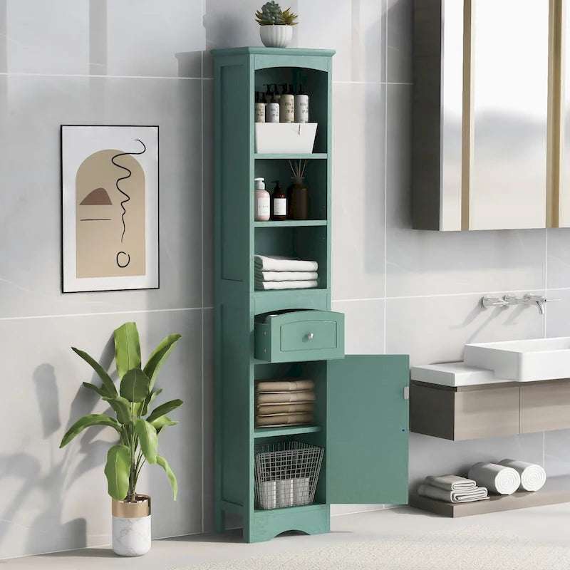 Meuble de salle de bain haut, meuble de rangement autonome avec tiroir, panneau MDF, étagère réglable