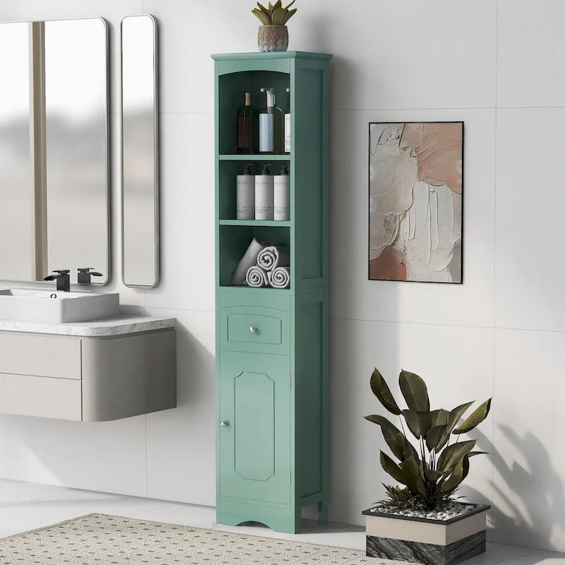 Meuble de salle de bain haut, meuble de rangement autonome avec tiroir, panneau MDF, étagère réglable