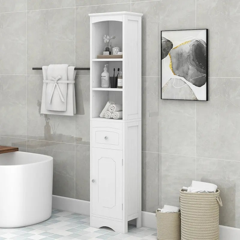 Meuble de salle de bain haut, meuble de rangement autonome avec tiroir, panneau MDF, étagère réglable