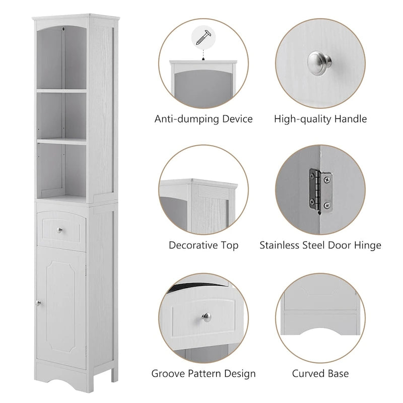 Meuble de salle de bain haut, meuble de rangement autonome avec tiroir, panneau MDF, étagère réglable