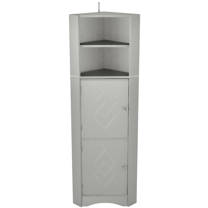 Meuble de salle de bain de 61 po de hauteur, meuble de rangement au sol autoportant avec étagère ouverte et portes