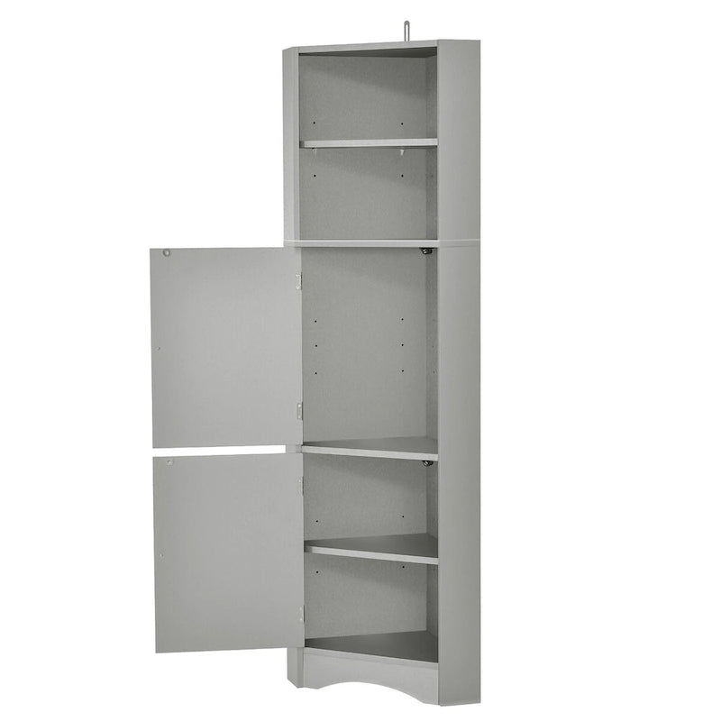 Meuble de salle de bain de 61 po de hauteur, meuble de rangement au sol autoportant avec étagère ouverte et portes