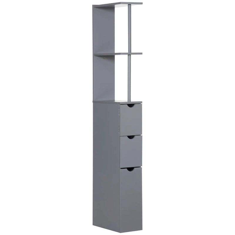 Meuble de rangement haut de salle de bain de 137 cm, Tour de rangement autonome avec étagère à 2 niveaux et tiroirs