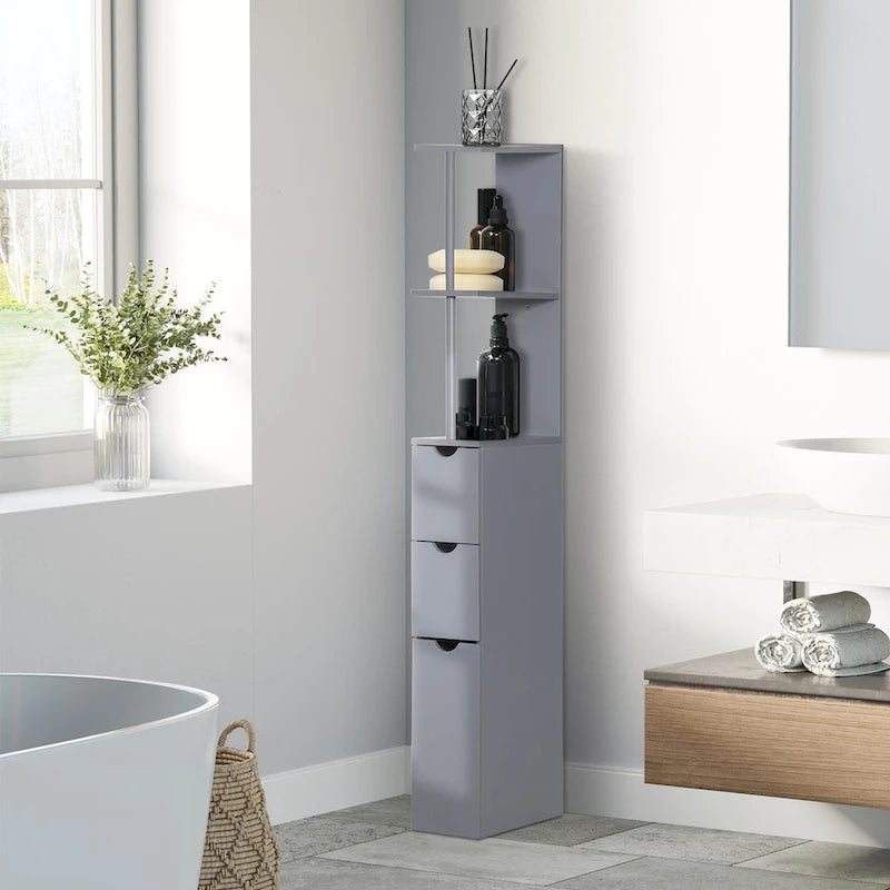 Meuble de rangement haut de salle de bain de 137 cm, Tour de rangement autonome avec étagère à 2 niveaux et tiroirs