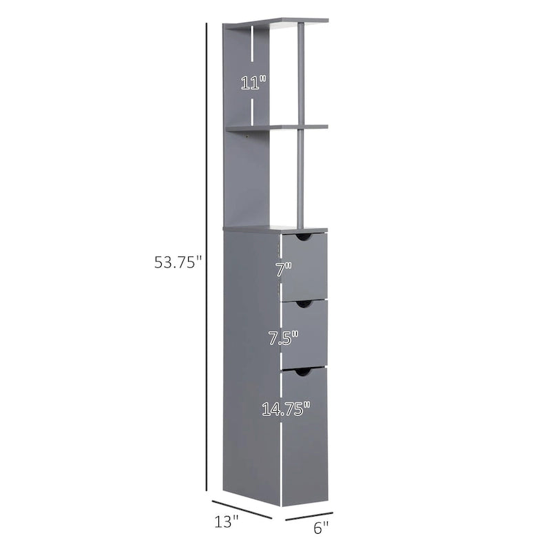 Meuble de rangement haut de salle de bain de 137 cm, Tour de rangement autonome avec étagère à 2 niveaux et tiroirs