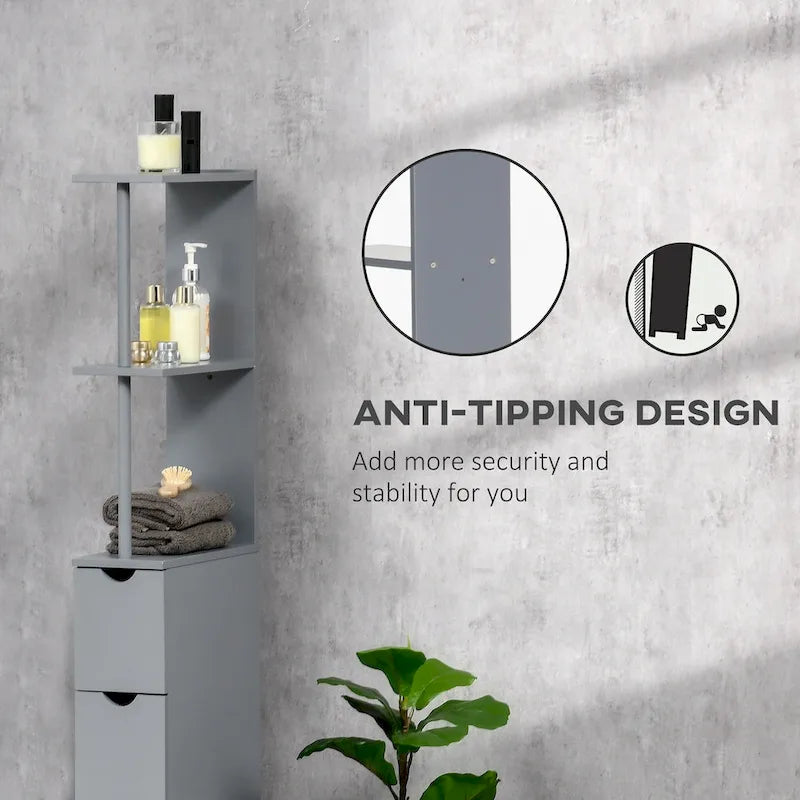 Meuble de rangement haut de salle de bain de 137 cm, Tour de rangement autonome avec étagère à 2 niveaux et tiroirs
