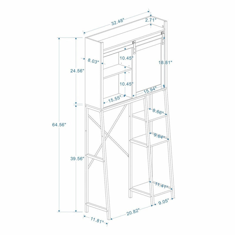 Meuble de rangement pour toilettes avec porte coulissante type grange et étagères réglables