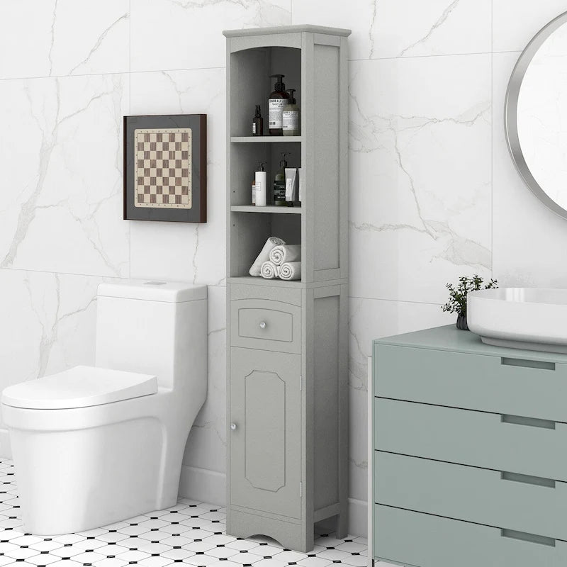 Meuble de rangement haut de salle de bain de 67 po, meuble d'appoint moderne et étroit avec tiroir et étagère réglable