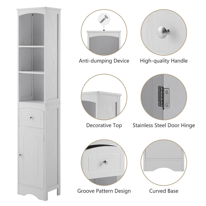Meuble de rangement haut de salle de bain de 67 po, meuble d'appoint moderne et étroit avec tiroir et étagère réglable
