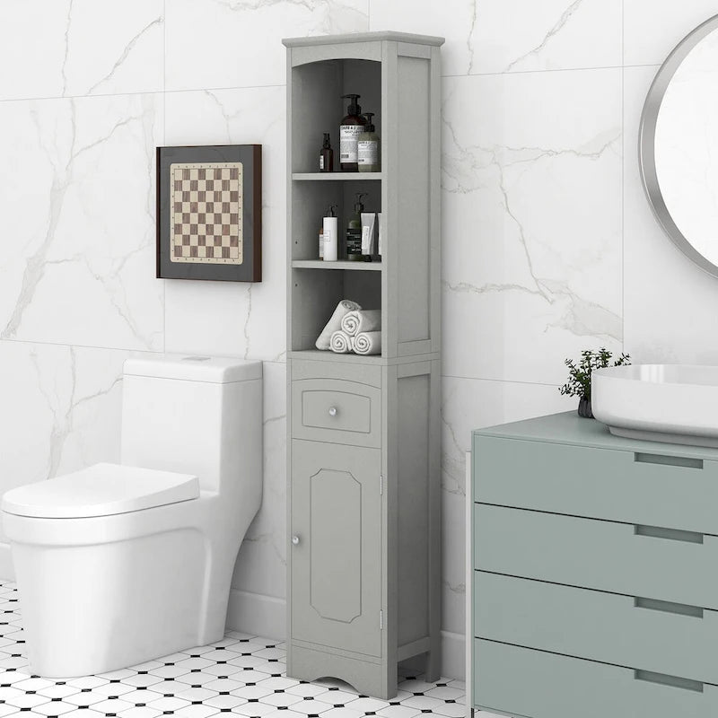 Meuble de rangement haut de salle de bain de 67 po, meuble d'appoint moderne et étroit avec tiroir et étagère réglable