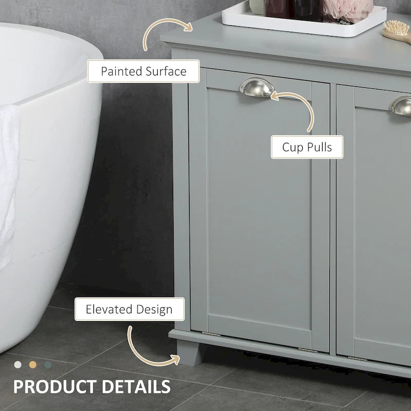 Organisateur de rangement de salle de bain avec panier à linge basculant à deux compartiments