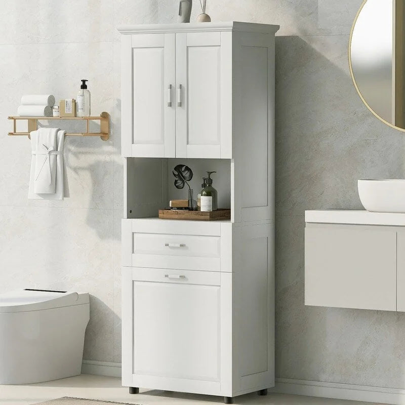 Meuble haut de salle de bain avec panier à linge basculant et armoire de rangement