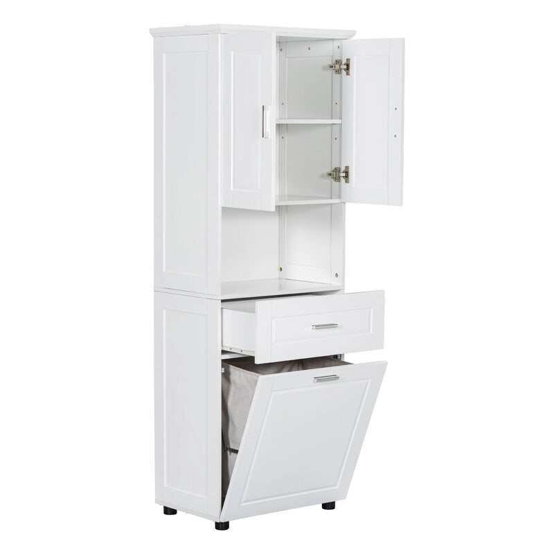 Meuble haut de salle de bain avec panier à linge basculant et armoire de rangement