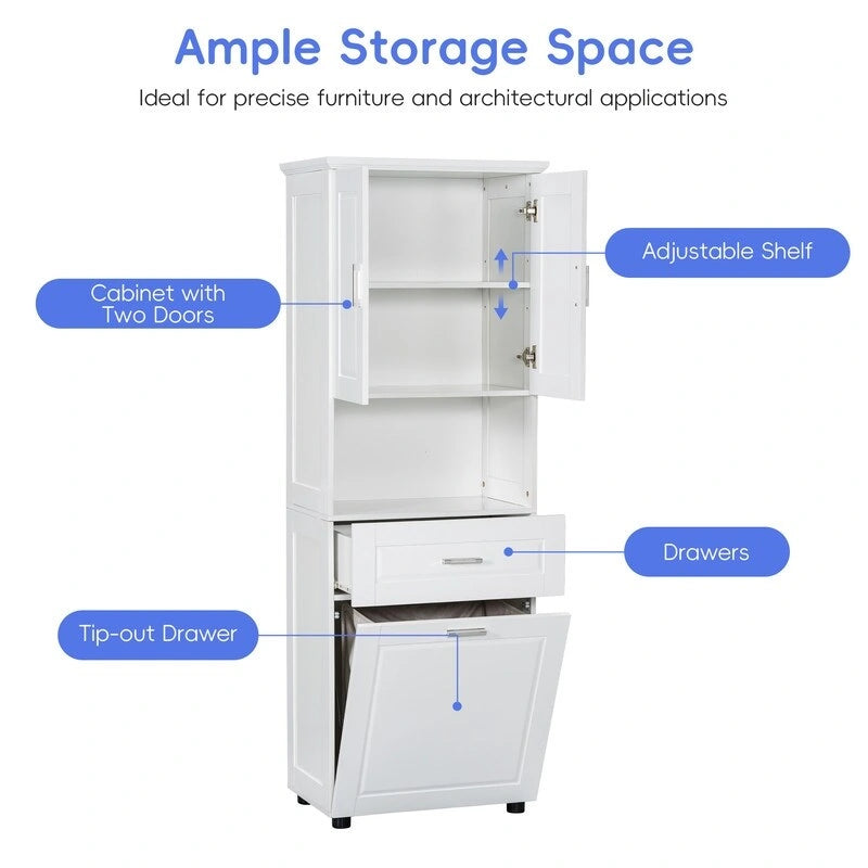 Meuble haut de salle de bain avec panier à linge basculant et armoire de rangement