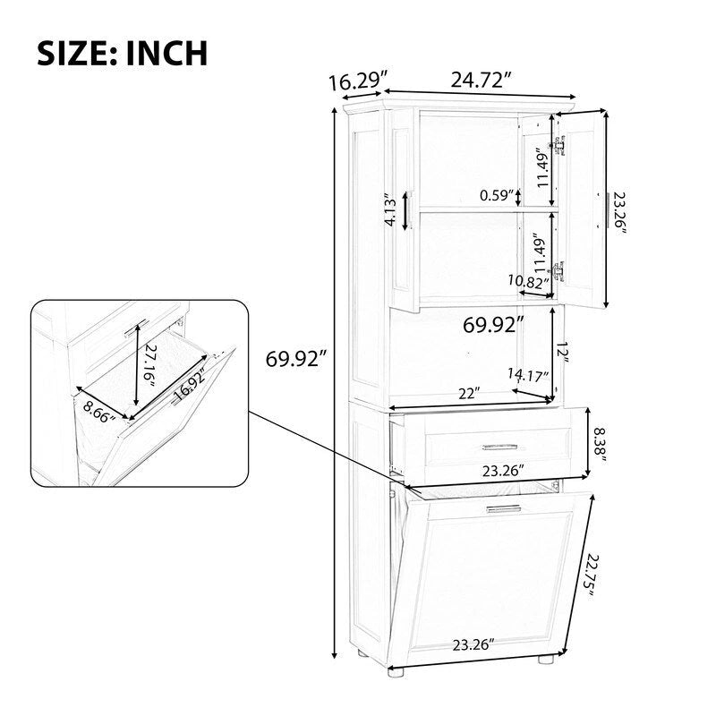 Meuble haut de salle de bain avec panier à linge basculant et armoire de rangement