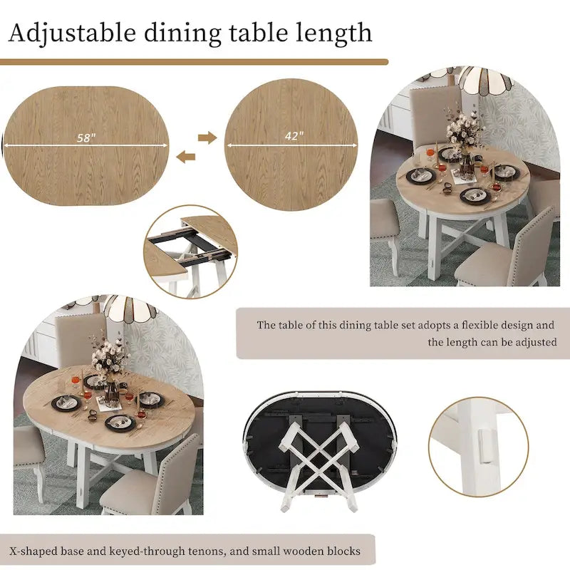 Table de salle à manger ronde extensible de style ferme avec 16 rallonges en bois