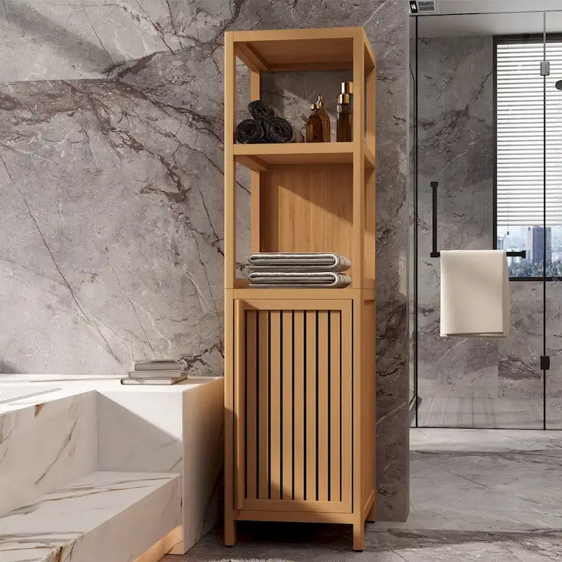 Meuble de rangement multifonctionnel en bambou de grande capacité pour salle de bain