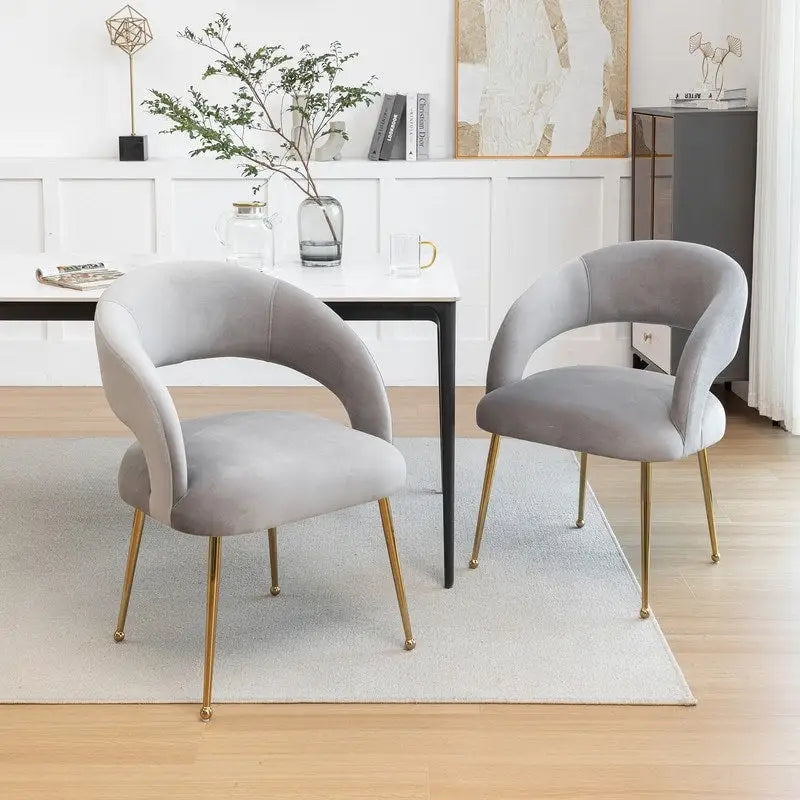Chaise de salle à manger moderne du milieu du siècle en velours avec dossier ouvert