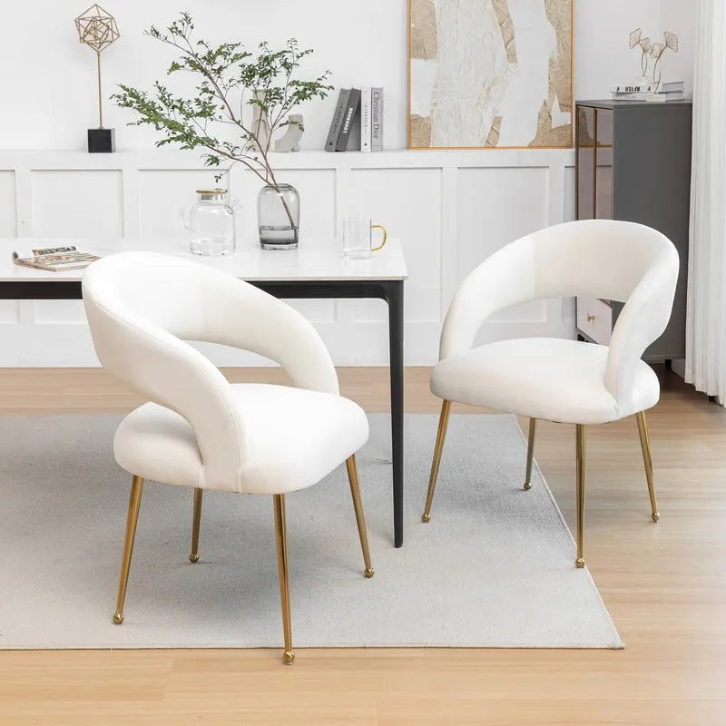 Chaise de salle à manger moderne du milieu du siècle en velours avec dossier ouvert