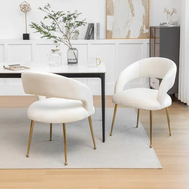 Chaise de salle à manger moderne du milieu du siècle en velours avec dossier ouvert