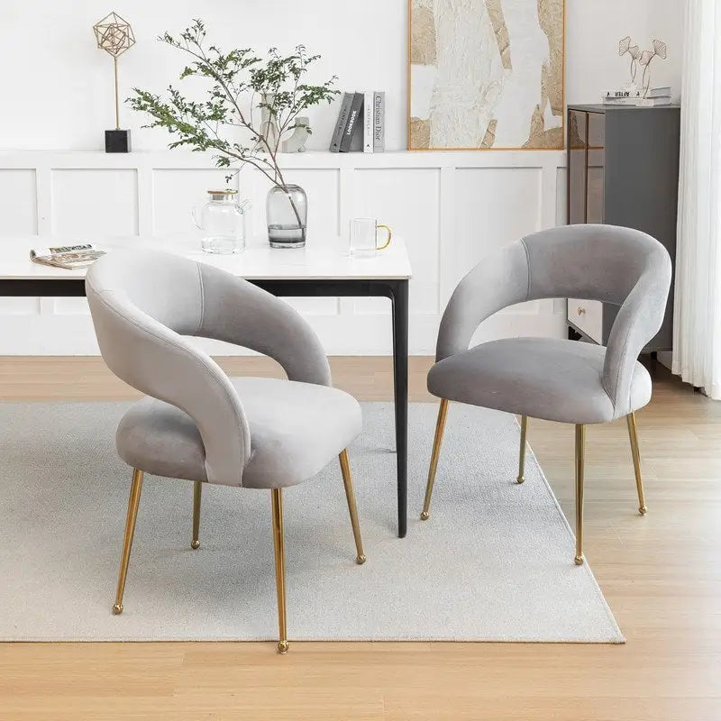 Chaise de salle à manger moderne du milieu du siècle en velours avec dossier ouvert