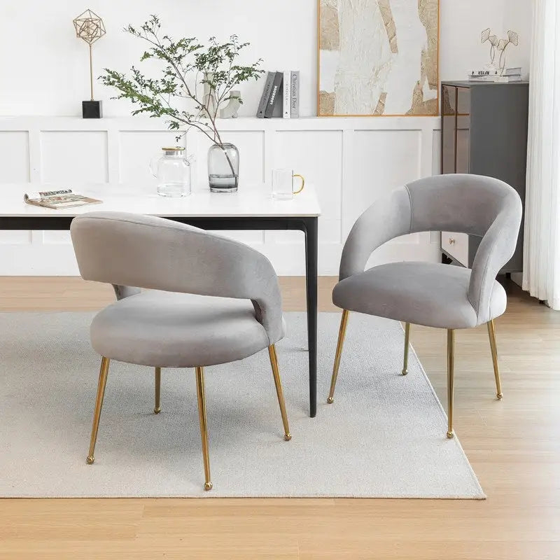 Chaise de salle à manger moderne du milieu du siècle en velours avec dossier ouvert