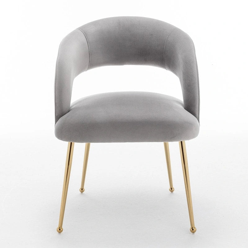 Chaise de salle à manger moderne du milieu du siècle en velours avec dossier ouvert