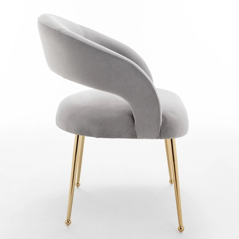 Chaise de salle à manger moderne du milieu du siècle en velours avec dossier ouvert