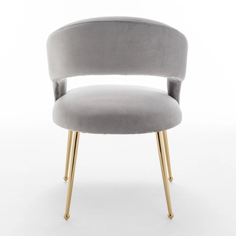 Chaise de salle à manger moderne du milieu du siècle en velours avec dossier ouvert