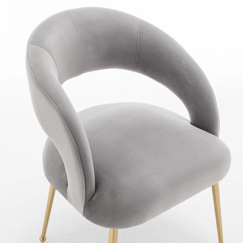 Chaise de salle à manger moderne du milieu du siècle en velours avec dossier ouvert