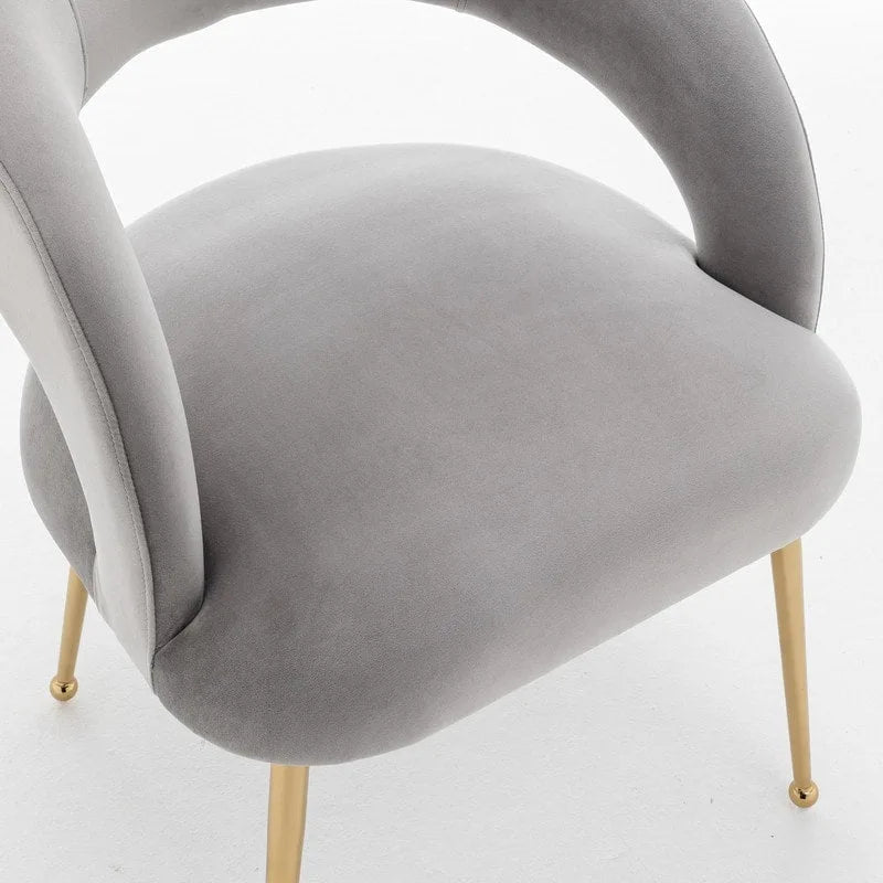 Chaise de salle à manger moderne du milieu du siècle en velours avec dossier ouvert