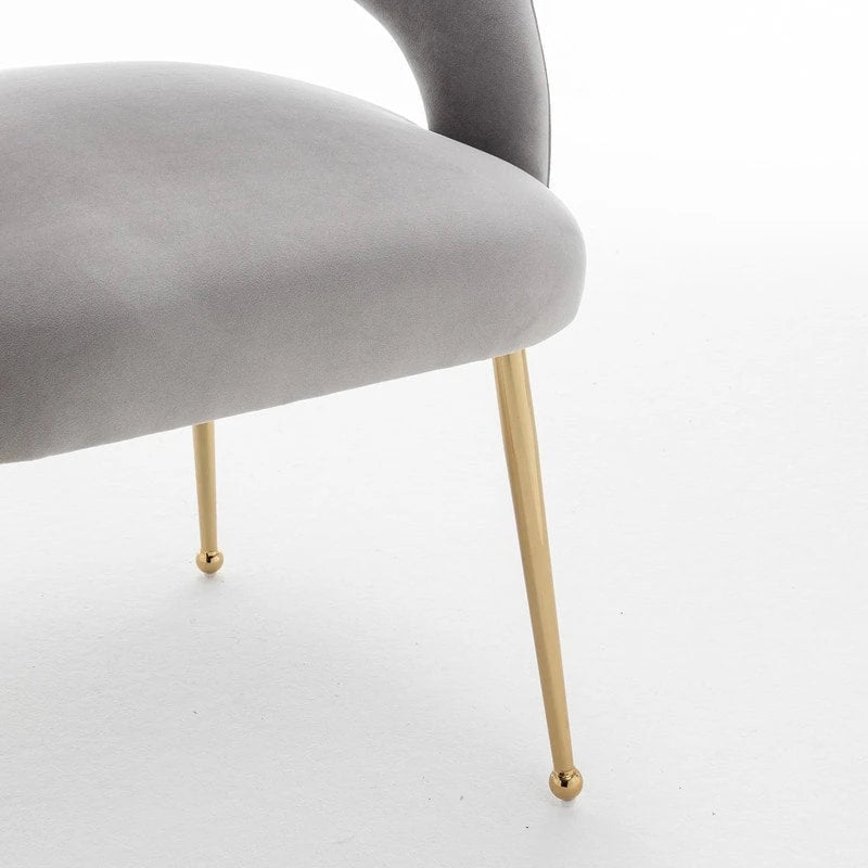 Chaise de salle à manger moderne du milieu du siècle en velours avec dossier ouvert