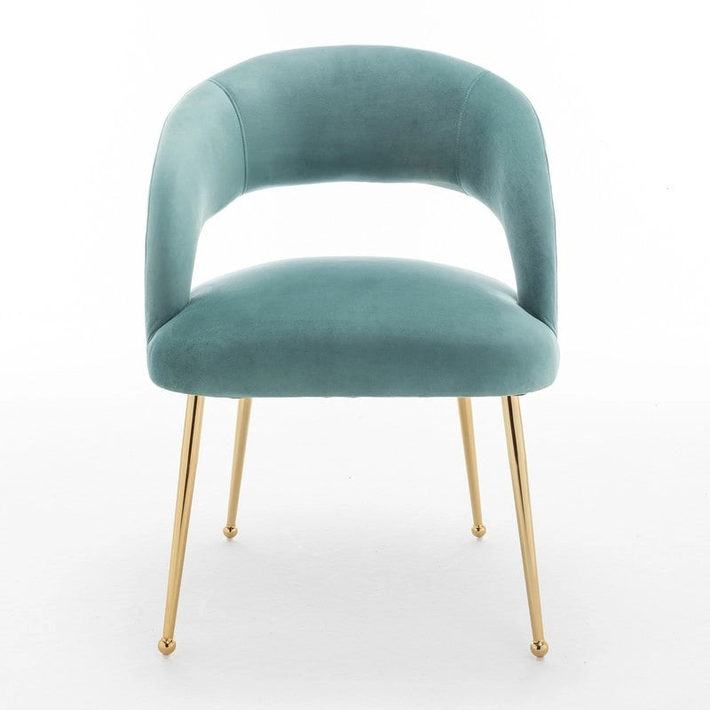 Chaise de salle à manger moderne du milieu du siècle en velours avec dossier ouvert