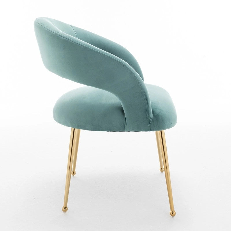 Chaise de salle à manger moderne du milieu du siècle en velours avec dossier ouvert