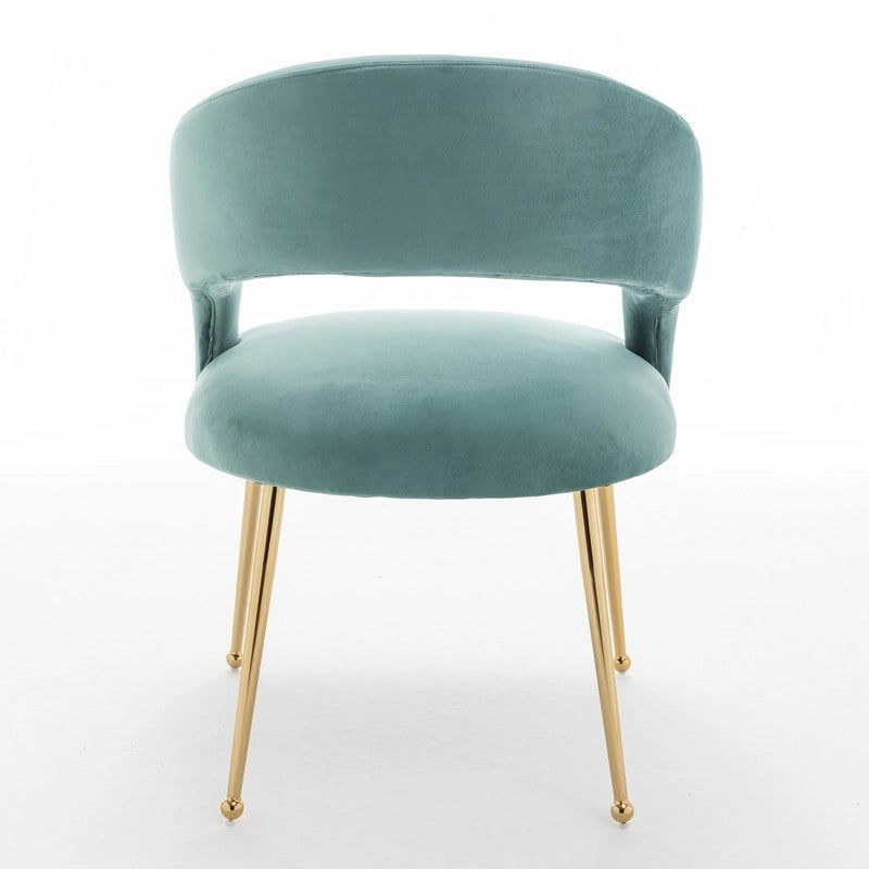 Chaise de salle à manger moderne du milieu du siècle en velours avec dossier ouvert
