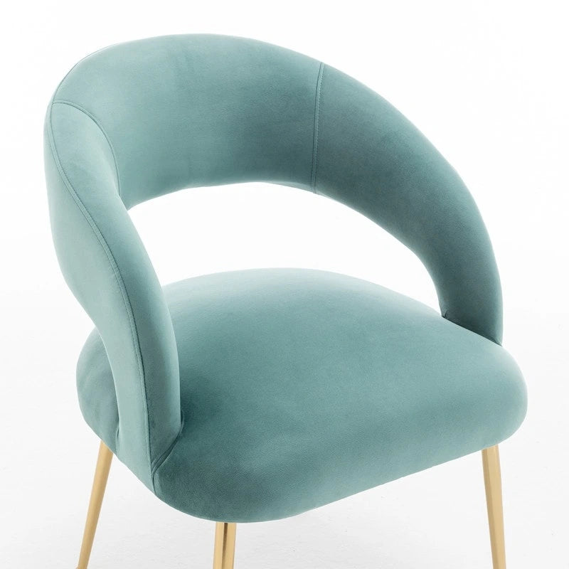 Chaise de salle à manger moderne du milieu du siècle en velours avec dossier ouvert