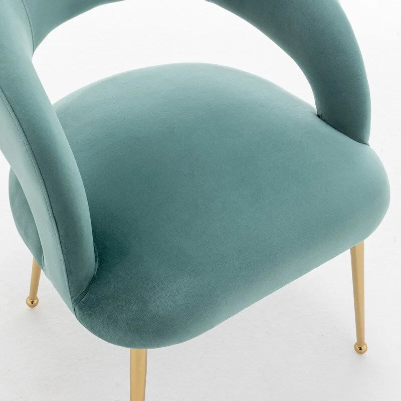 Chaise de salle à manger moderne du milieu du siècle en velours avec dossier ouvert