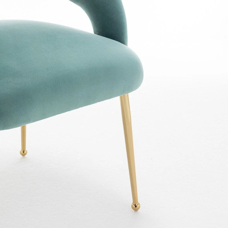 Chaise de salle à manger moderne du milieu du siècle en velours avec dossier ouvert