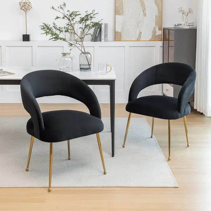 Chaise de salle à manger moderne du milieu du siècle en velours avec dossier ouvert