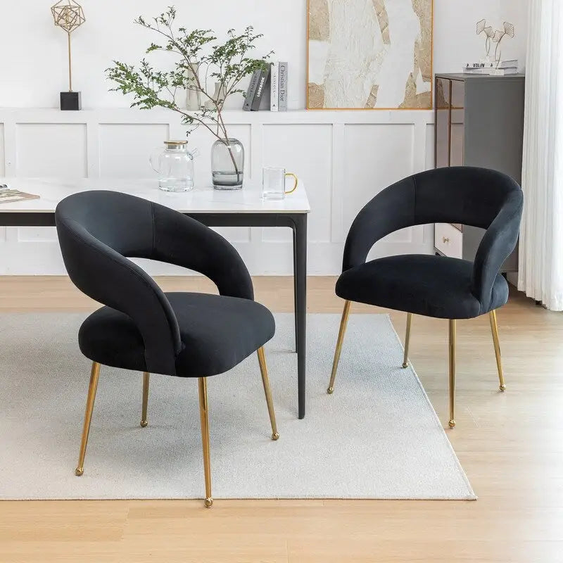 Chaise de salle à manger moderne du milieu du siècle en velours avec dossier ouvert