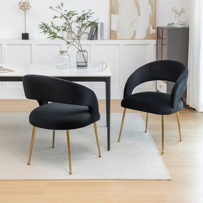 Chaise de salle à manger moderne du milieu du siècle en velours avec dossier ouvert