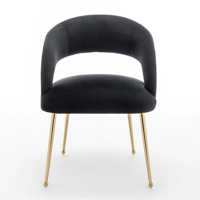 Chaise de salle à manger moderne du milieu du siècle en velours avec dossier ouvert